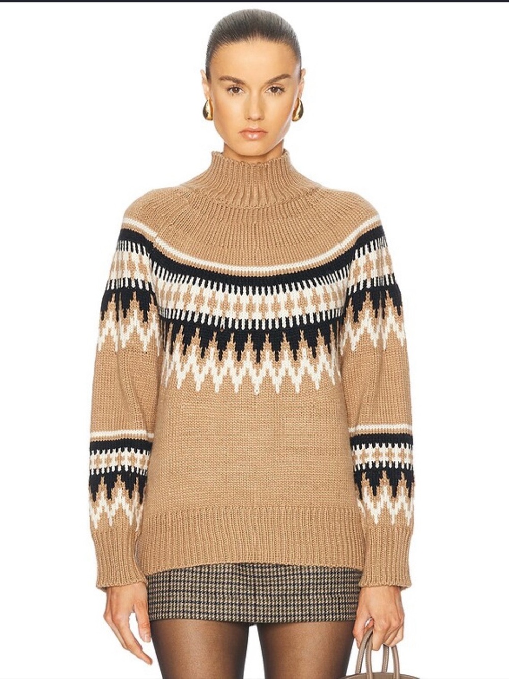 Seroya Camel Fair Isle Turtleneck Sweater - Women